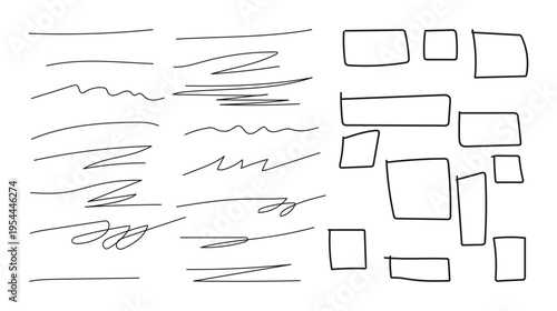 A collection of abstract shapes and scribbles on a white background