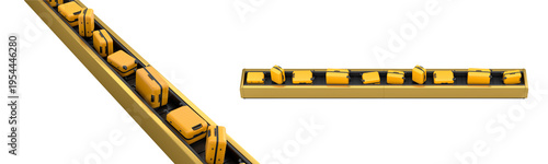 Φωτογραφία Set of Airport luggage conveyor belt or baggage claim area with suitcases on white