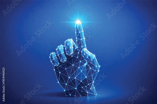 Digital Touch: An abstract rendering of a hand, formed from a web of interconnected lines and points, emanating a bright, radiant glow from the index finger.