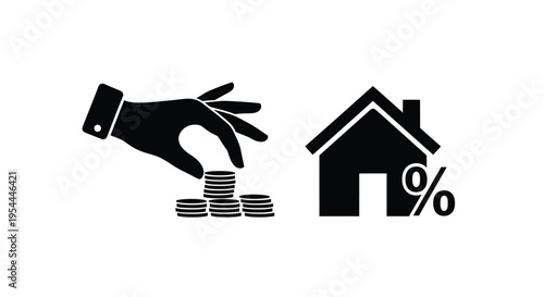 Hand dropping coins towards a house with a percentage symbol