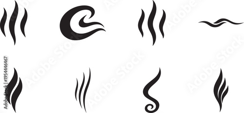 Aroma icon set with fragrance symbols, scent waves, essential oils and fresh air concepts vector