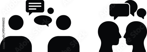 People talking icon set . Communication, discussion, and social interaction vector illustration. Customer service, teamwork, social media networking, and collaborative brainstorming.