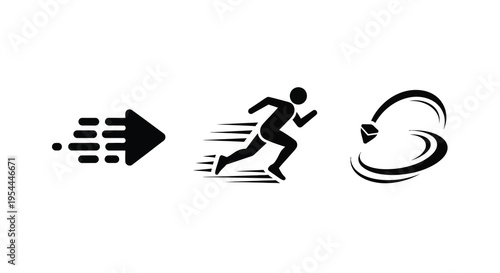 Running person with speed lines and arrows a modern graphic silhouette