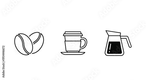 Coffee beans cup and pour over pot a minimalist illustration silhouette