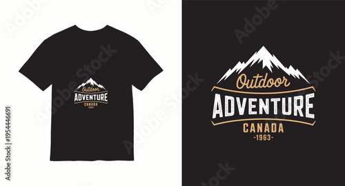 Outdoor adventure canada 1963 t-shirt design concept with mountains and vintage typography