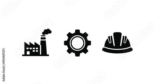 Industrial icons depicting factory gear and helmet silhouette