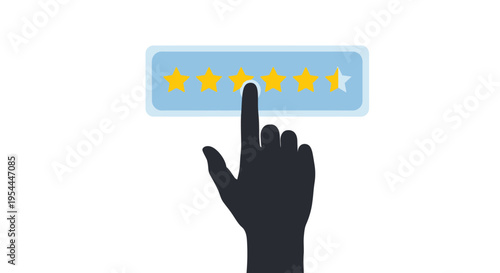 Hand selecting a five star rating on a blue interface