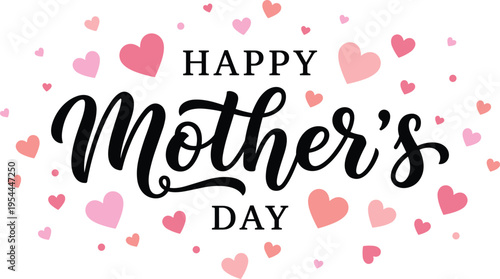 Happy Mother's Day text with a heart-shaped pattern that is pink and pastel in color