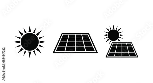 Solar panels and sun icons depicted as a striking black silhouette