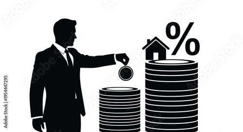 Man investing money into a home with percentage symbols overhead