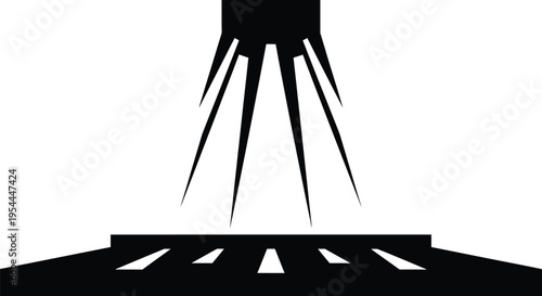 Abstract black silhouette of a rocket launch pad with ascending flames