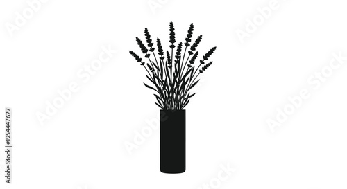 Elegant black silhouette of lavender stems arranged in a tall vase