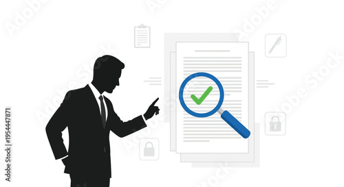 Business professional reviewing documents with a magnifying glass for accuracy