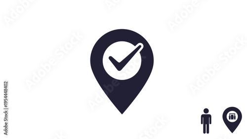 Location pin icon with a white checkmark inside signifying a successful arrival or confirmed destination point.