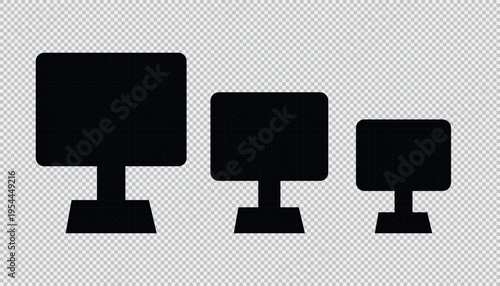 Three different sizes of computer monitors displayed side by side.