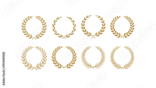 Gold laurel wreaths for award ceremony achievement success and recognition on clean white background for certificate design.