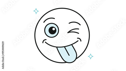 Playful winking face emoji sticking its tongue out with sparkling stars for a cheeky and fun digital communication expression.