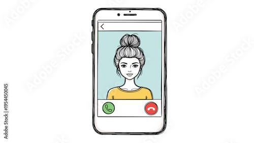 Incoming video call on a smartphone screen showing a young woman's portrait with green and red phone icons below.