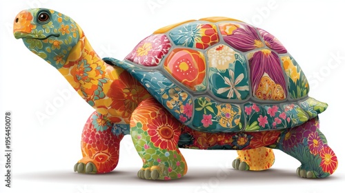 Wallpaper Mural Colorful Cartoon Turtle with a Floral Patterned Shell Perfect for Clipart Designs Torontodigital.ca