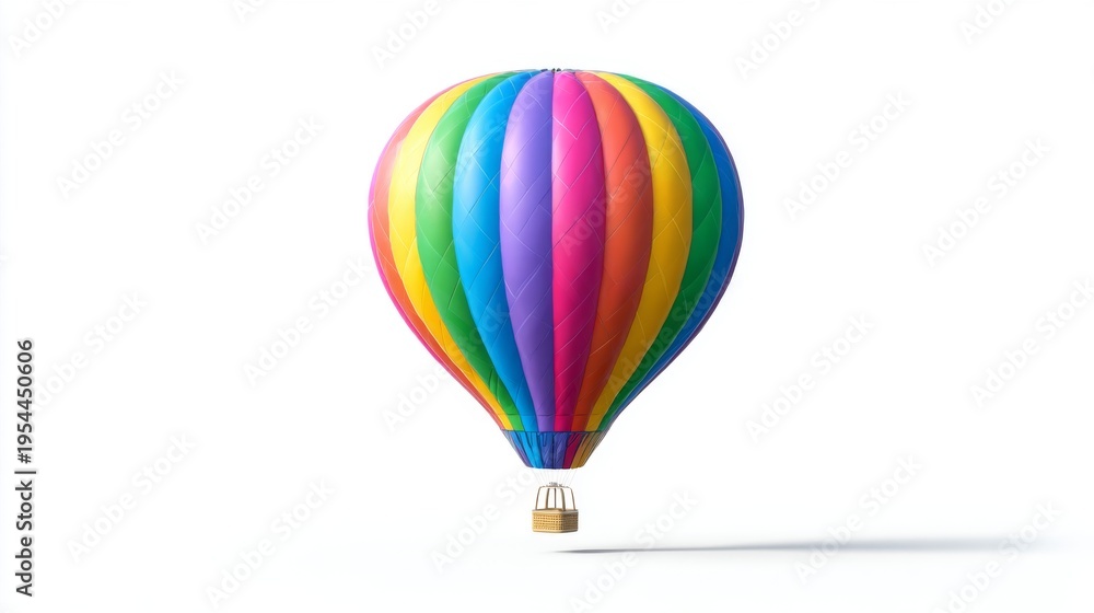 Fototapeta premium Colorful Hot Air Balloon Icon in Playful Style Floating Against White Background