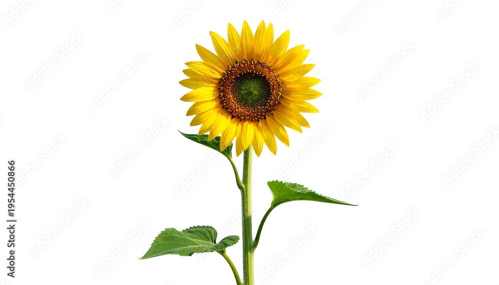 Naklejka premium A single sunflower standing tall with green leaves