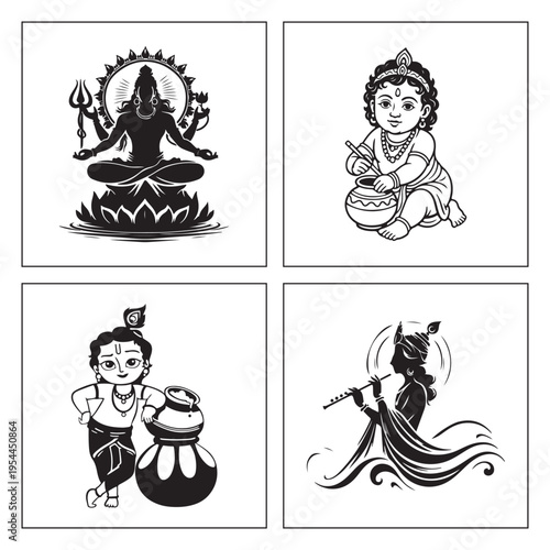 Elegant black and white Krishna Radha