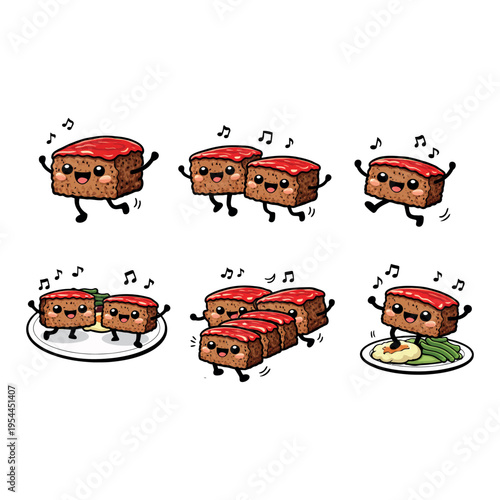 Meatloaf Slices with Ketchup Glaze Cartoon Food Vector funny Meatloaf with Tomato Sauce and Slices Cartoon Food Vector Illustration cute Meatloaf (Southern style) Illustration vector art 