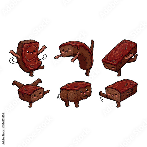 Meatloaf Slices with Ketchup Glaze Cartoon Food Vector funny Meatloaf with Tomato Sauce and Slices Cartoon Food Vector Illustration cute Meatloaf (Southern style) Illustration vector art 