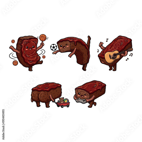 Meatloaf Slices with Ketchup Glaze Cartoon Food Vector funny Meatloaf with Tomato Sauce and Slices Cartoon Food Vector Illustration cute Meatloaf (Southern style) Illustration vector art 