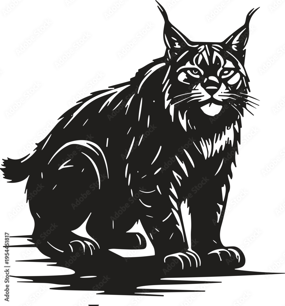 Obraz premium Lynx wild cat silhouette illustration, detailed forest predator animal vector artwork for wildlife design, nature logo, tattoo inspiration and outdoor themed graphics