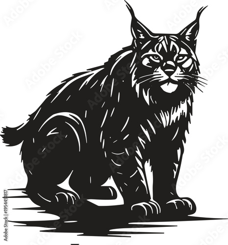 Lynx wild cat silhouette illustration, detailed forest predator animal vector artwork for wildlife design, nature logo, tattoo inspiration and outdoor themed graphics