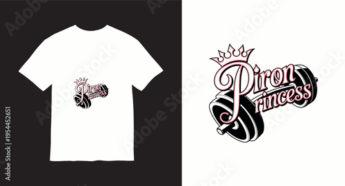 Iron princess typography with crown and dumbbell for fitness t-shirt design
