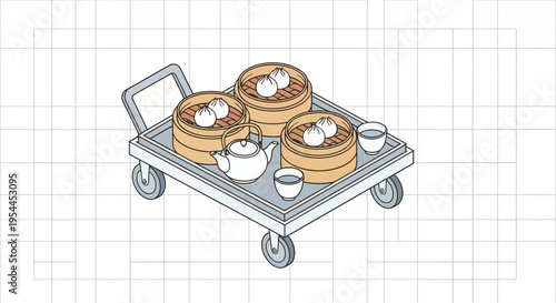 Dim Sum Tea Cart Illustration
