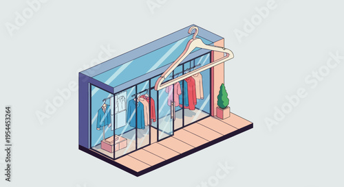 Isometric Clothing Boutique Shop Window Display Illustration