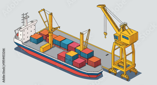 Isometric Cargo Ship with Containers