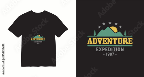 Adventure expedition mountain landscape typography graphic for t-shirt