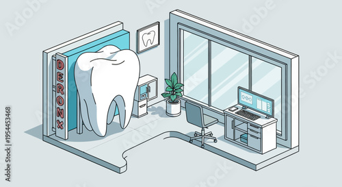 Isometric Illustration of a Large Molar in a Dental Clinic