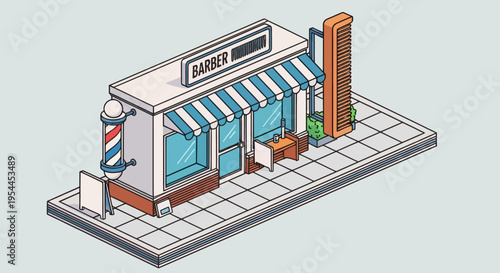 Isometric illustration of a modern barbershop exterior
