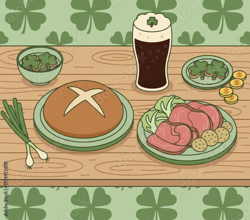 Isolated vector illustration set of fresh beer with a healthy meal dish featuring bread, cheese, tomato, and green vegetables on a restaurant plate for a delicious dinner or lunch drink