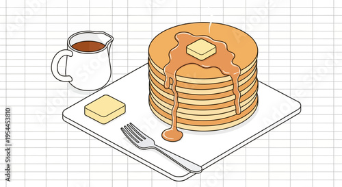 Minimalist Breakfast Illustration with Syrup Jug and Butter