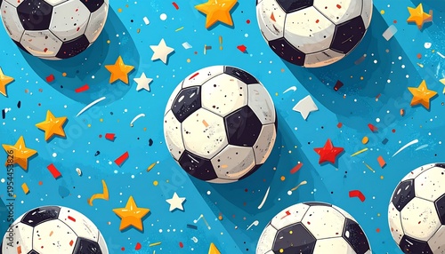 Festive Soccer Ball Background with Stars on Bright Blue