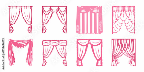 Collection of hand drawn pink curtain designs in various styles