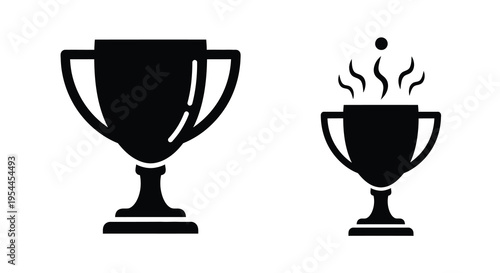 Two black trophy icons with steam a minimalist silhouette