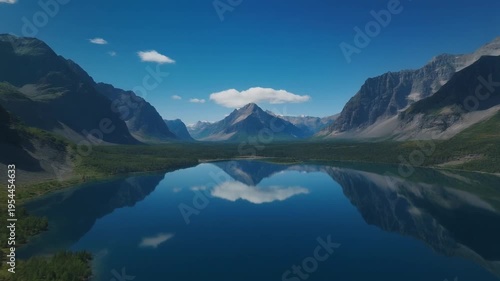 Serene Mountain Lake Reflection Landscape.