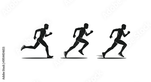 Three runners in dynamic poses captured as a striking silhouette