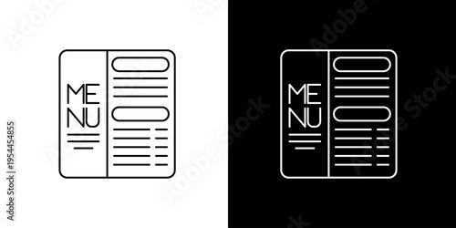 Clean Line Art Menu Icon Representing Dining Options and Restaurant Information, Suitable for App Interfaces and Website Design on Both Light and Dark Backgrounds