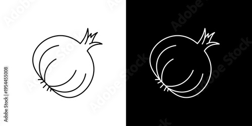 Minimalist Line Art Onion Icon Set Simple Vegetable Outline Illustration on Contrasting Black and White Backgrounds for Food and Design Concepts