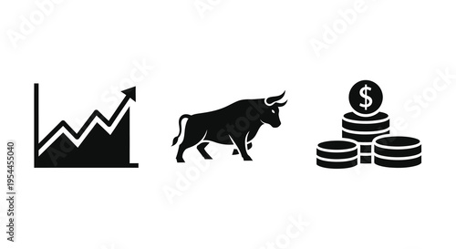 Financial growth represented by a bull chart and coins silhouette