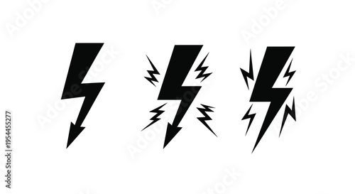 Three black lightning bolts displayed on a white background silhouette