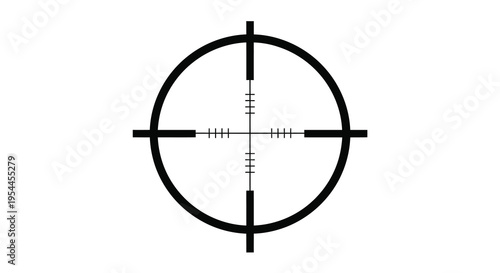 Black crosshair reticle with central markings a stark silhouette